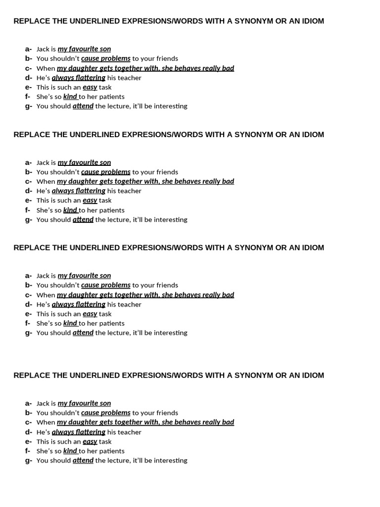 REPLACE THE UNDERLINED EXPRESIONS Conversation Group | PDF