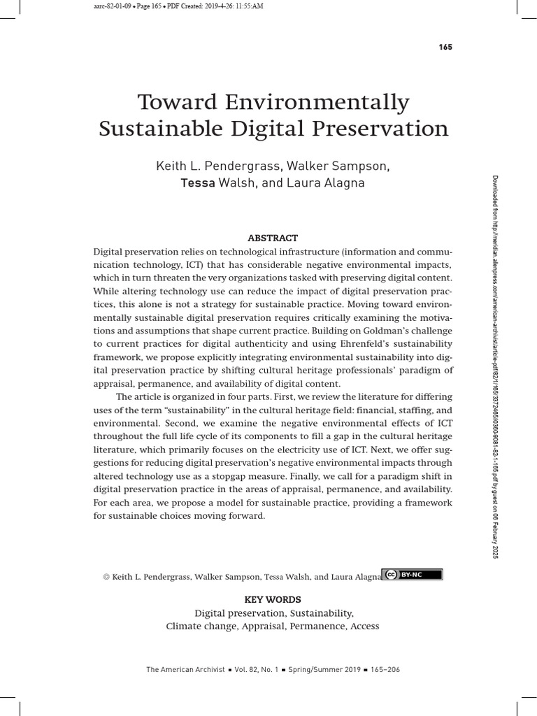 Environmentally Sustainable Digital Preservation | PDF | Life Cycle ...