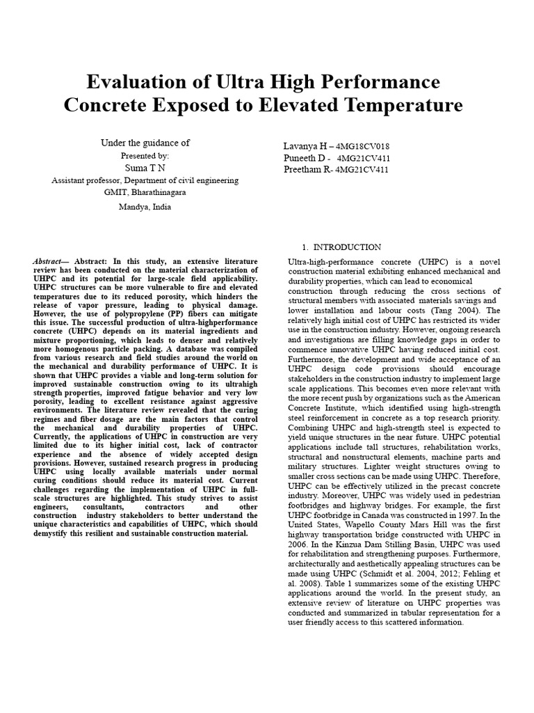 Evaluation of Ultra High Performance Concrete Exposed To Elevated ...