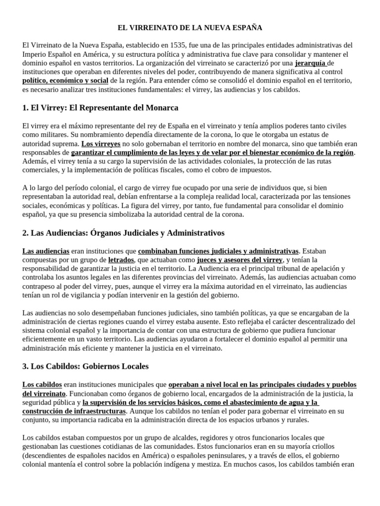 Estructura del Virreinato de Nueva España | PDF | Nueva españa ...