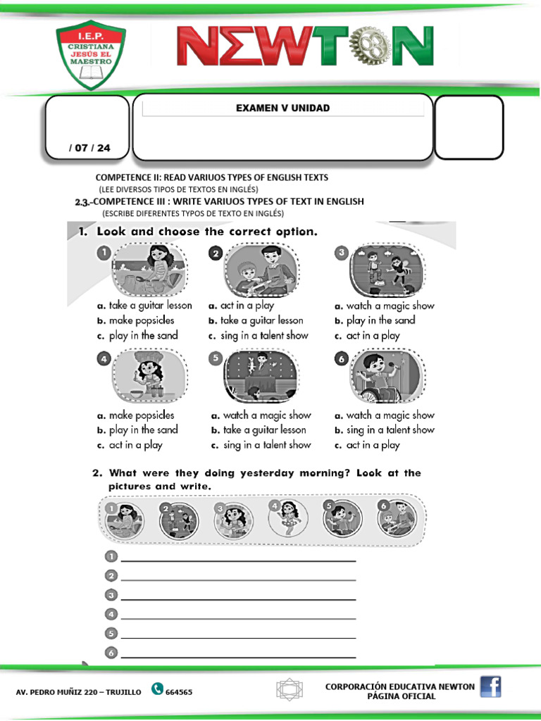 Examen de Inglés 6º Grado - Corporación Newton | PDF