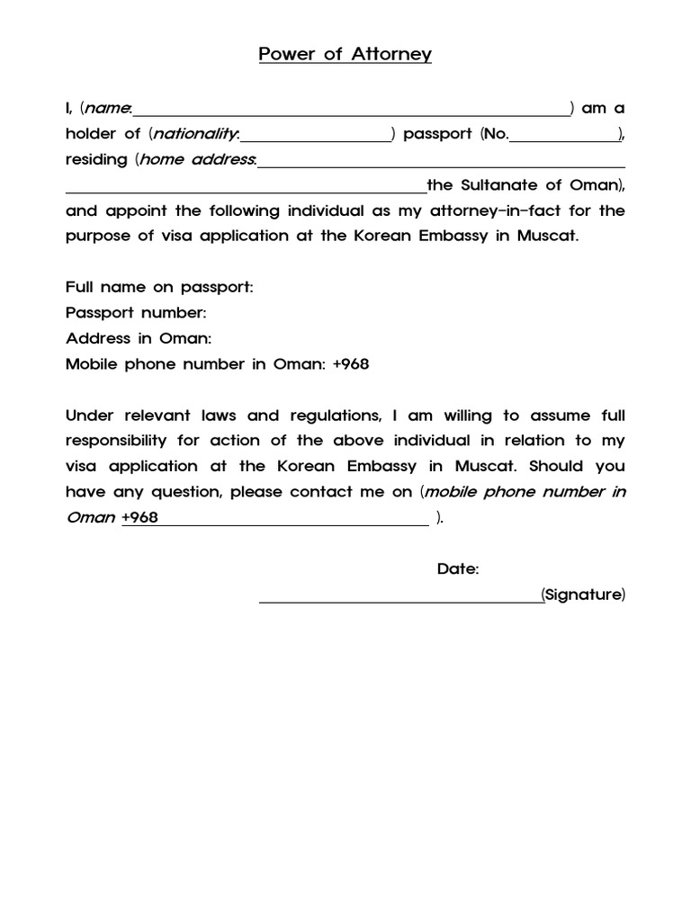 Power of Attorney for Visa Application | PDF