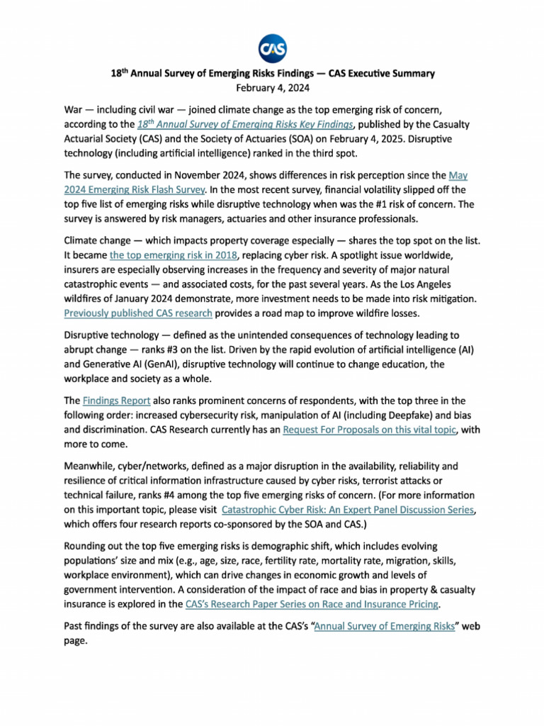 2024 Emerging Risks Survey Insights | PDF | Risk | Actuary