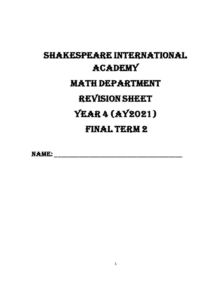 Year 4 Math Revision Sheet | PDF | Mathematics | Arithmetic