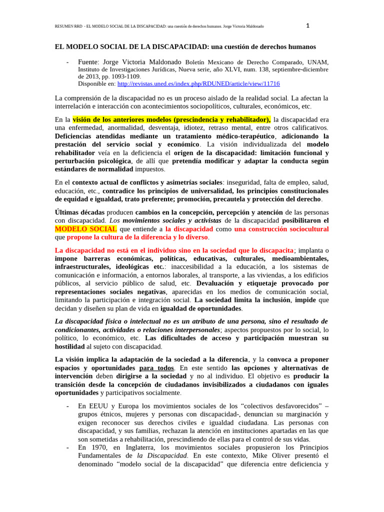 Modelo Social de la Discapacidad y Derechos | PDF | Invalidez ...