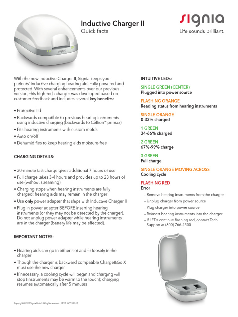 Signia Inductive Charger II Guide | PDF | Battery Charger | Hearing Aid