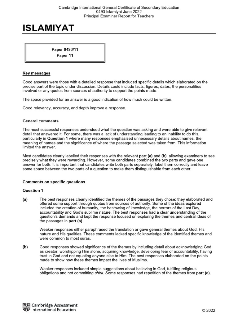 Islamiyat Exam Report: Key Insights 2022 | PDF | Hadith | Quran