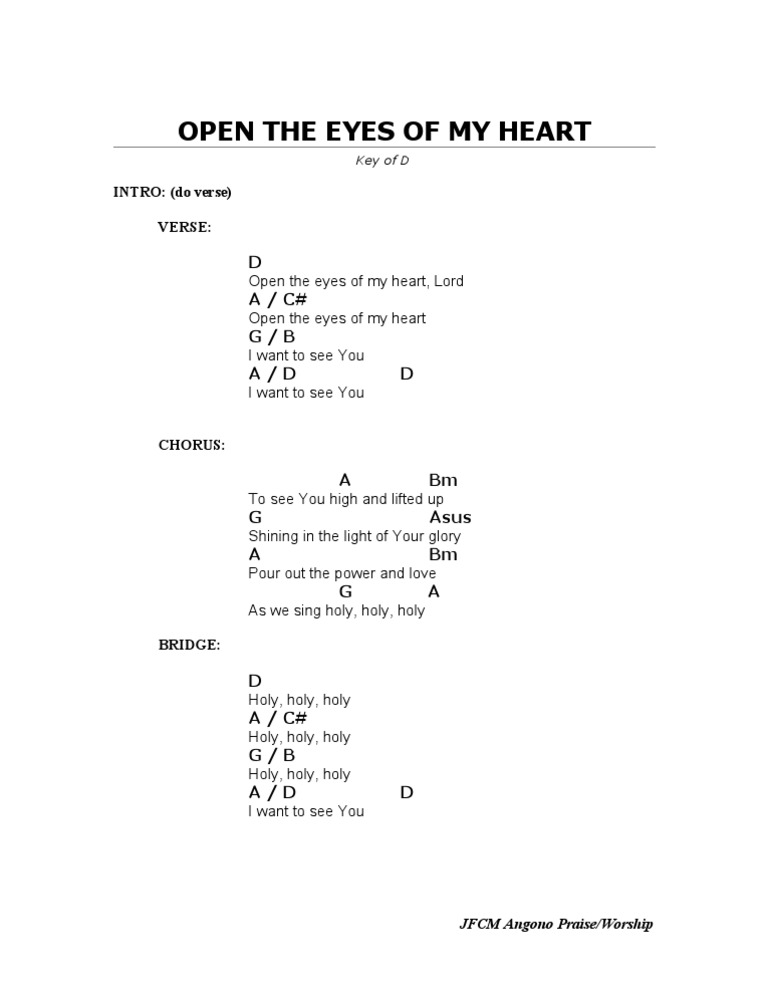 Open the Eyes of My Heart (D)