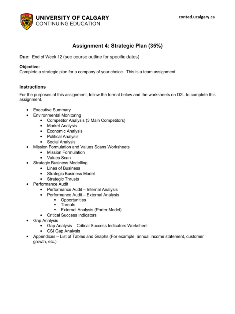 Strategic Plan Assignment Guidelines | PDF | Strategic Planning ...