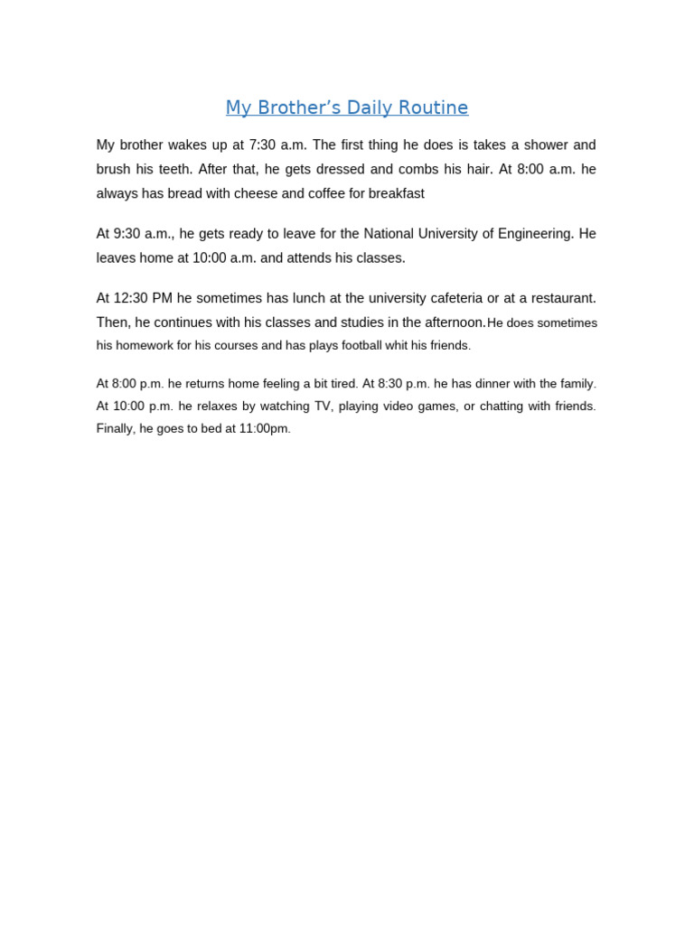 My Brother's Routine | PDF