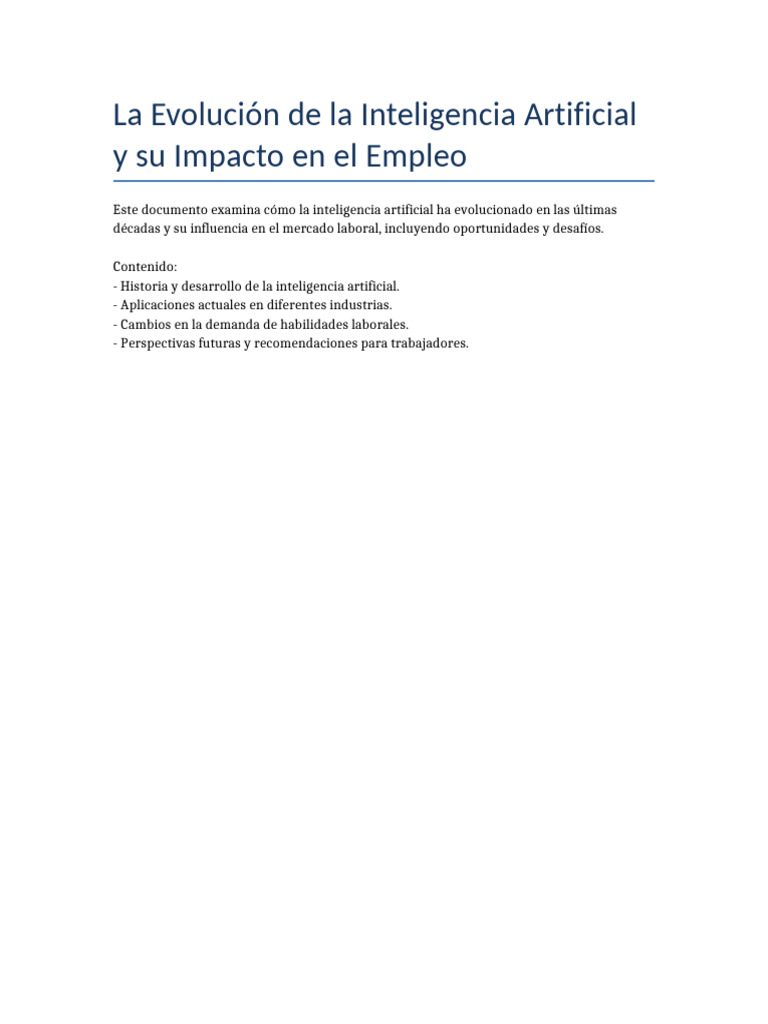 La Evolución de La Inteligencia Artificial y Su Impacto en El Empleo | PDF
