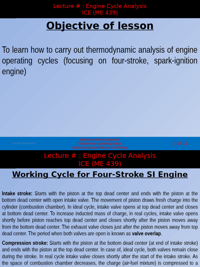 Four-Stroke Engine Cycle Analysis | PDF | Piston | Second Law Of ...