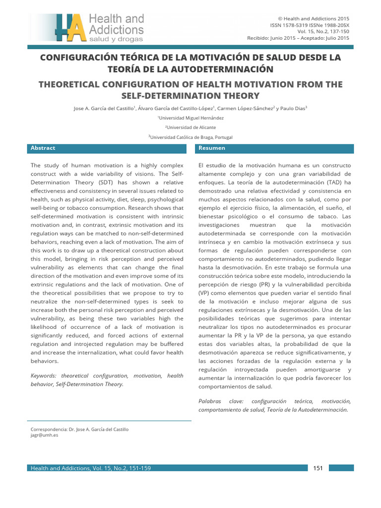 Motivación de Salud y Teoría Autodeterminación | PDF | Motivación ...