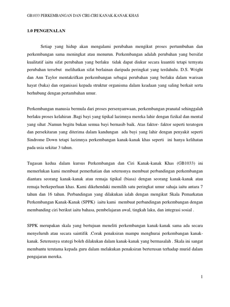 Perkembangan Dan Ciri Ciri Kanak Kanak Khas Pdf