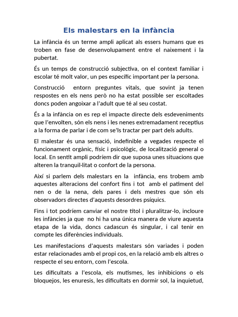 El Malestar en La Infància | PDF