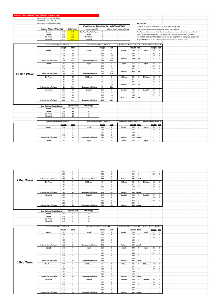 Juggernaut Method Training Calculator | PDF | Physical Exercise | Weight