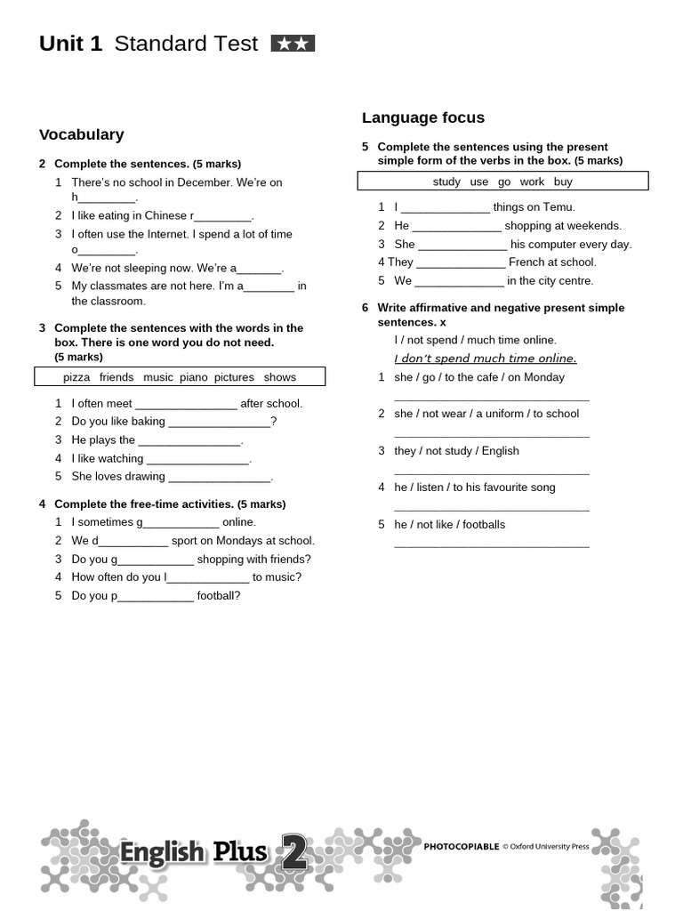 Unit 1 Standard Test: Vocabulary & Grammar | PDF | Linguistics