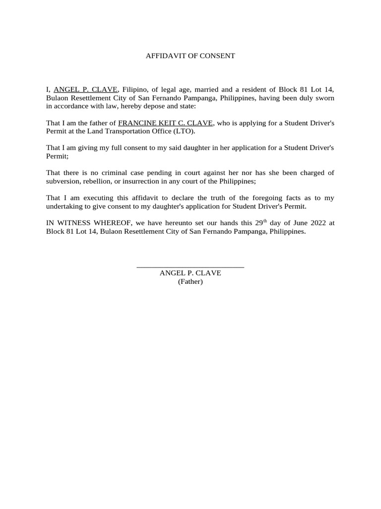 Affidavit of Consent | PDF