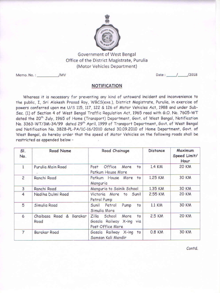 Notification - Speed Limit of Vehicles | PDF