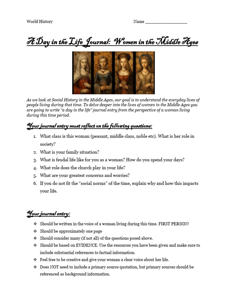 Medieval Women's Daily Life Journal | PDF