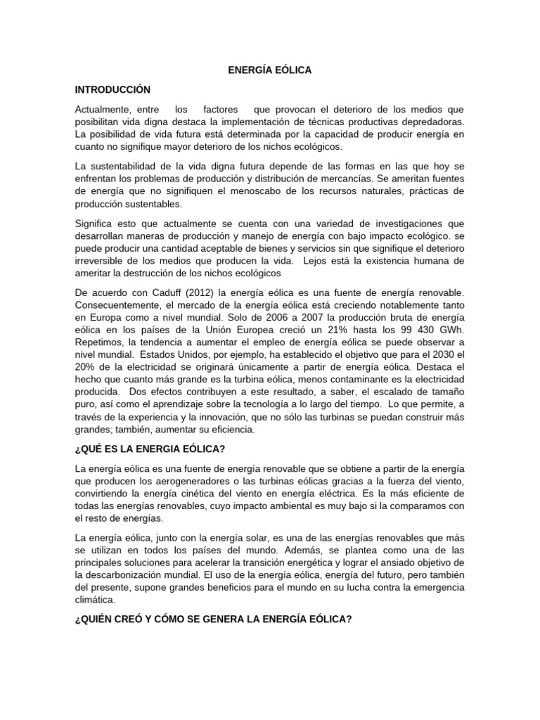 Beneficios de la Energía Eólica | PDF | Energía eólica | Herida