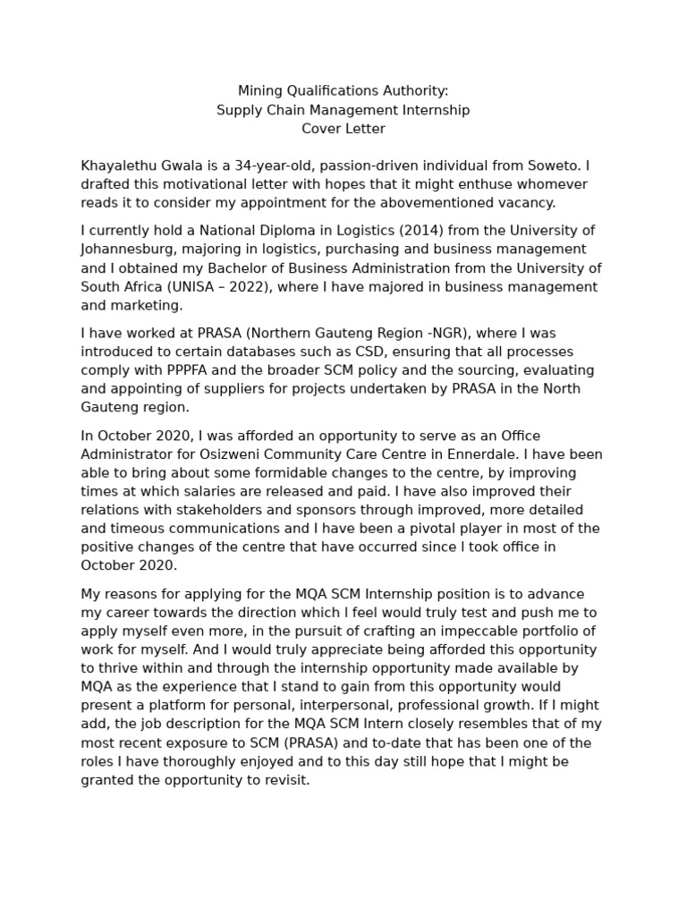 MQA Supply Chain Management Internship Application | PDF | Supply Chain ...