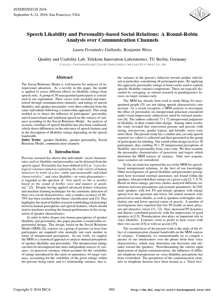 Speech Likability and Personality Analysis | PDF | Popularity | Perception