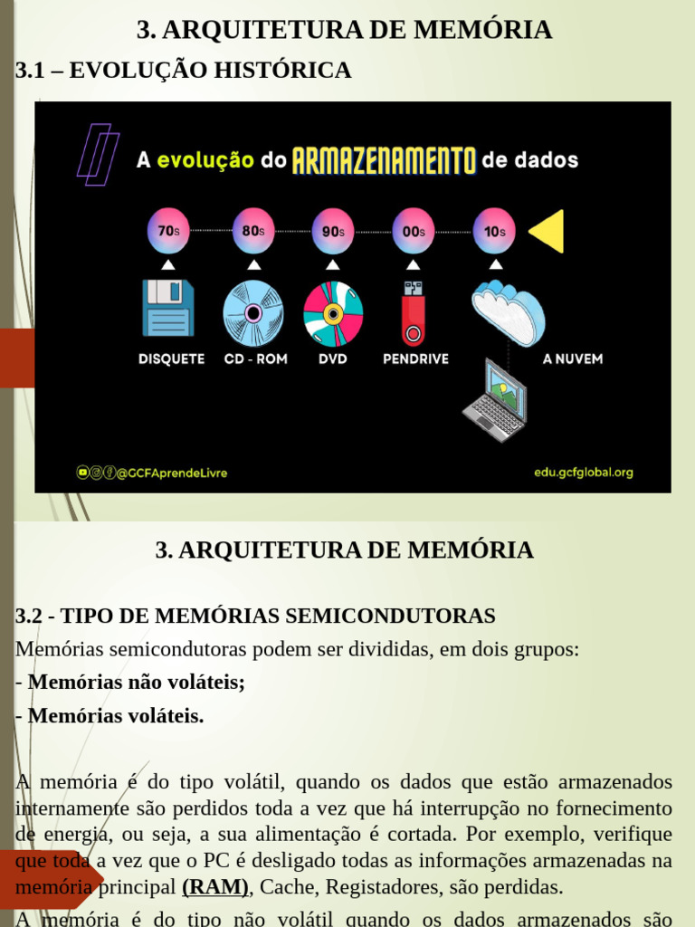 Tipos de Memórias: Voláteis e Não Voláteis | PDF | Memória de acesso ...