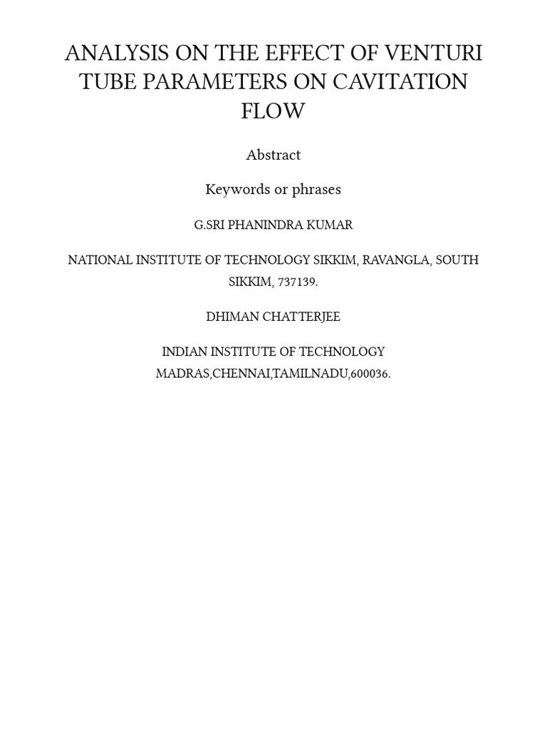 Analysis On The Effect of Venturi Tube Parameters On Cavitation Flow | PDF