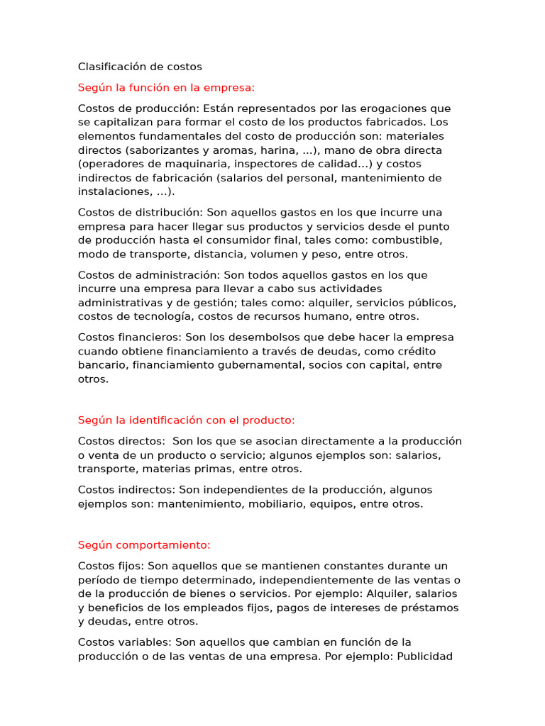 Clasificación de Costos Empresariales | PDF | Costo | Business