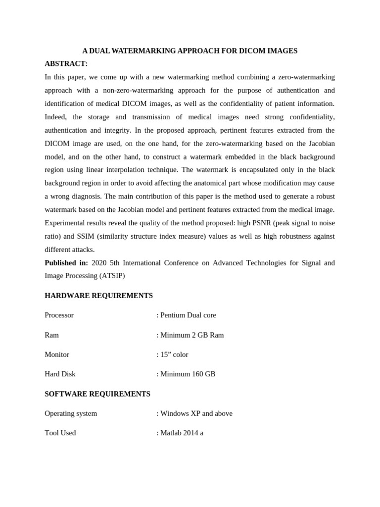 Dual Watermarking for DICOM Images | PDF