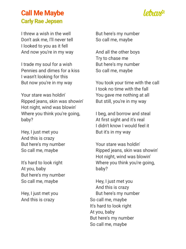 call me maybe lyrics year released