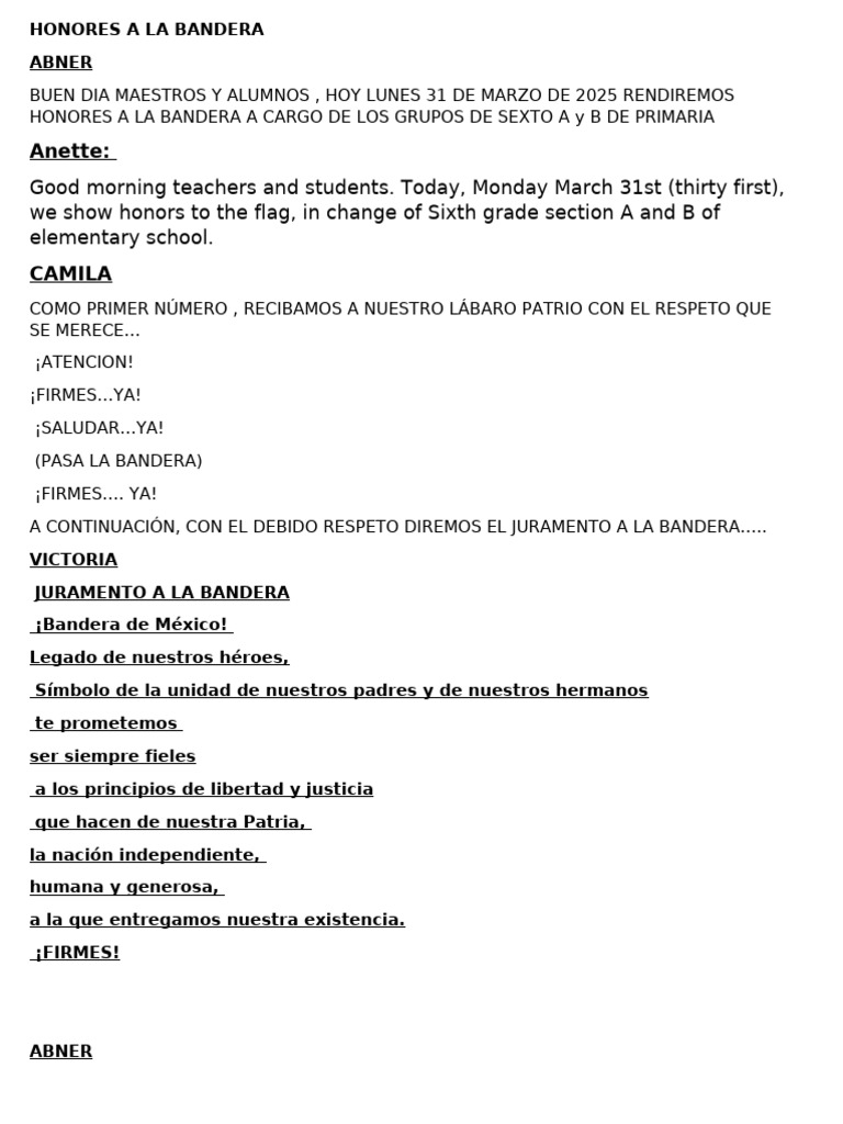 Honores a la Bandera en Primaria | PDF