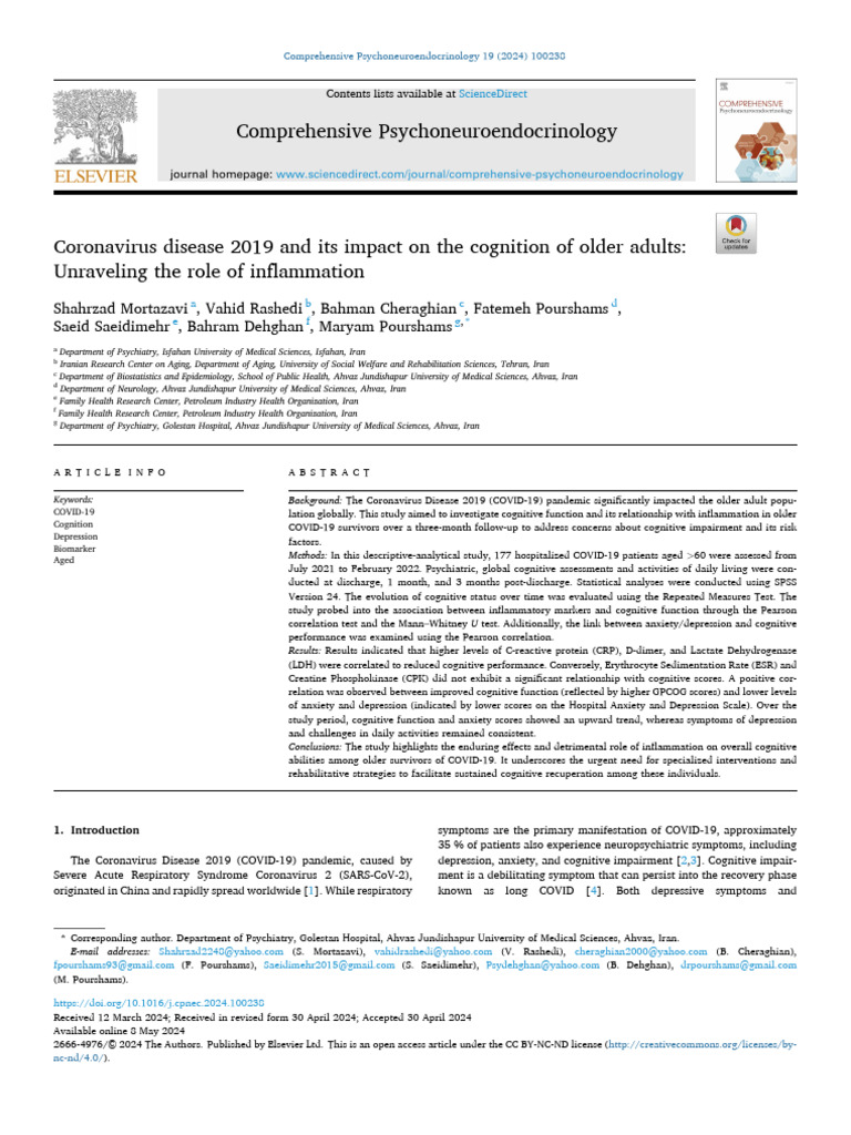 Coronavirus Disease 2019 and Its Impact On The Cogni - 2024 ...