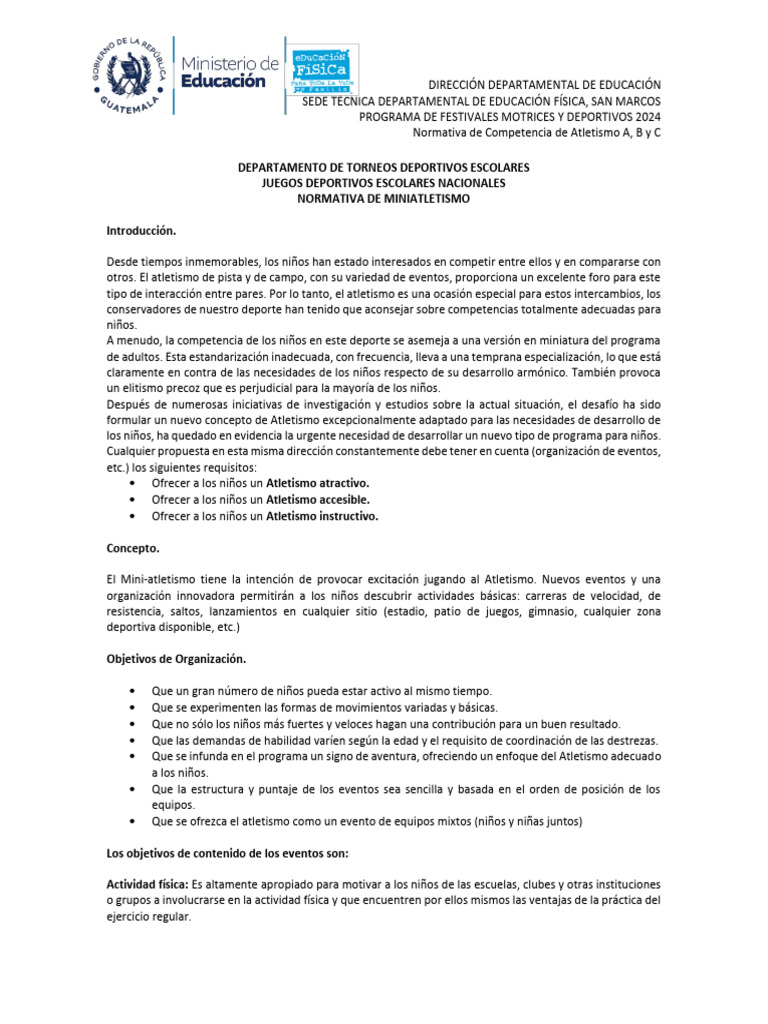 Normativa de Mini Atletismo 2024 | PDF | Deporte del atletismo | Deportes
