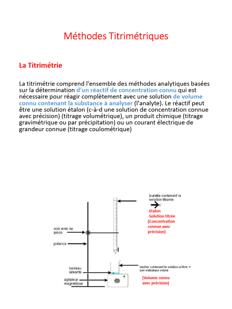 Méthodes de Titrimétrie en Chimie | PDF | Titrage | Chimie