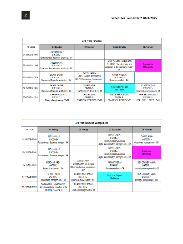 3 RD Year Schedules Semester 2 2024-2025 Feb 17 | PDF