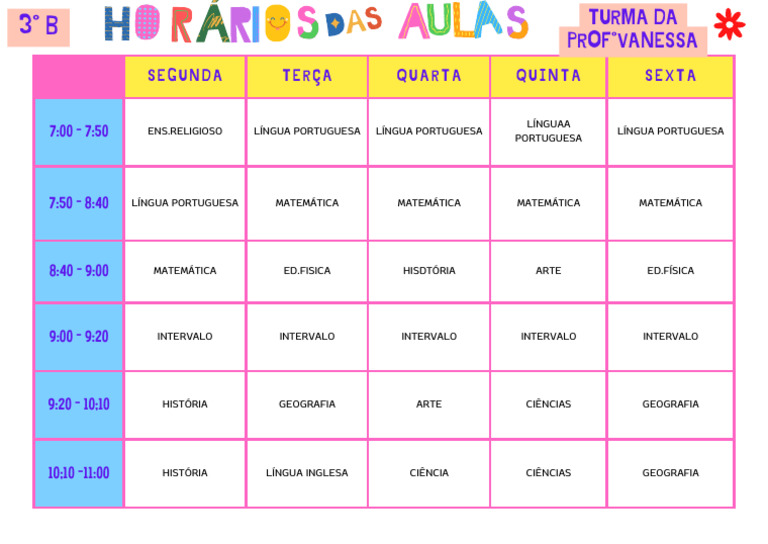 Tabela de Horários de Aulas 3° B | PDF