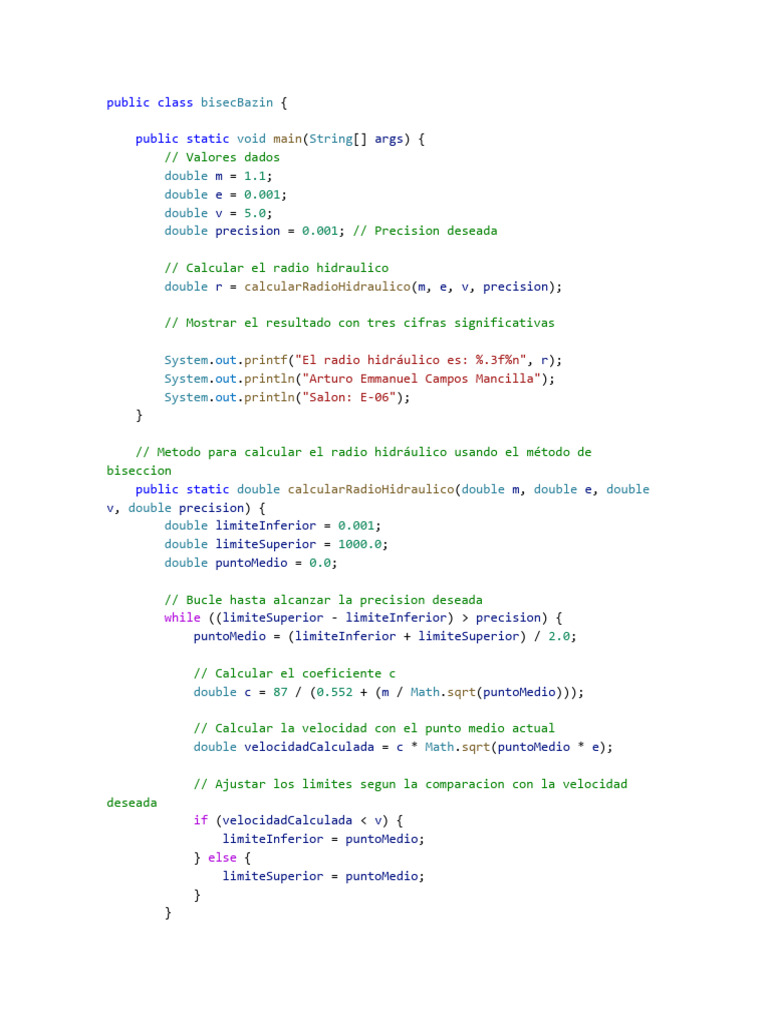 Cálculo de Radio Hidráulico en Java | PDF