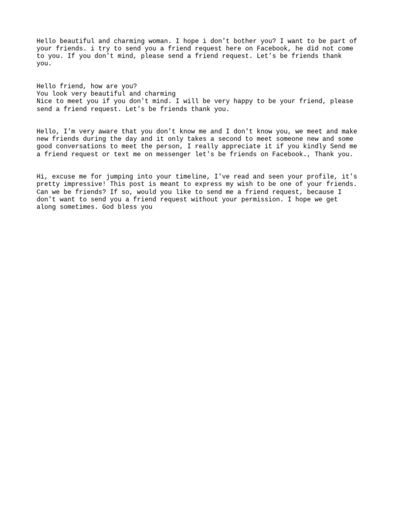 Facebook Friendship Request Message | PDF