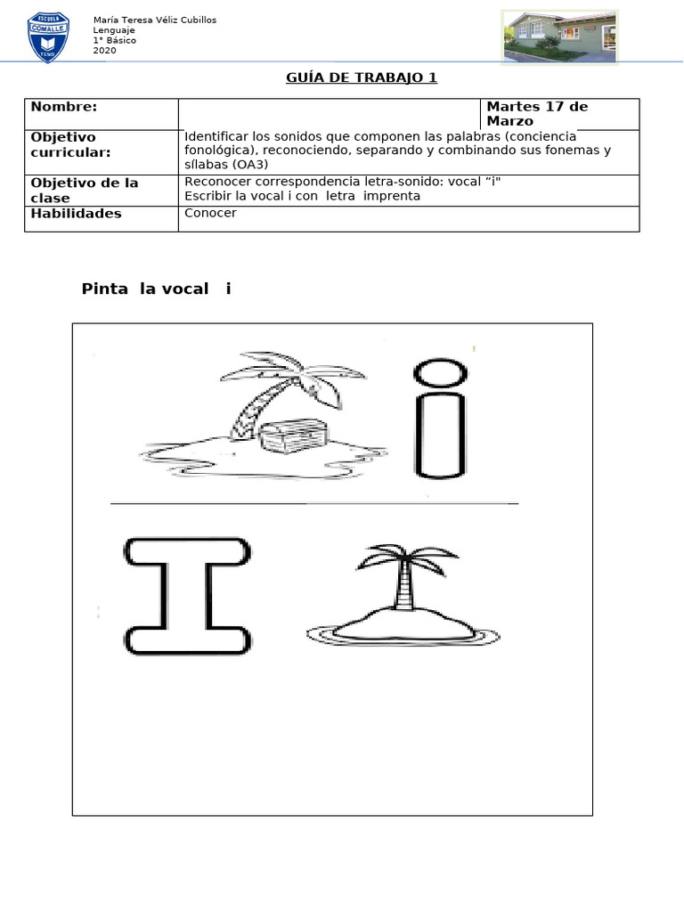Actividades con la vocal "i" para 1° Básico | PDF | Vocal | Fonología