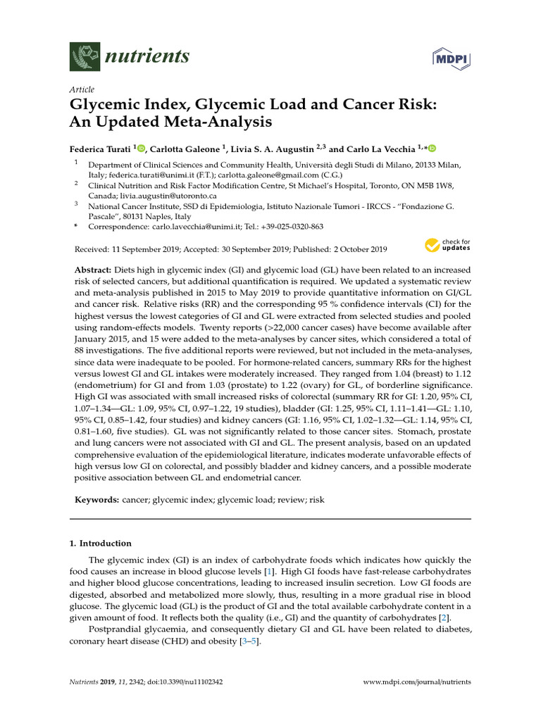 Glycemic Index and Cancer Risk Analysis | PDF | Glycemic Load | Cancer