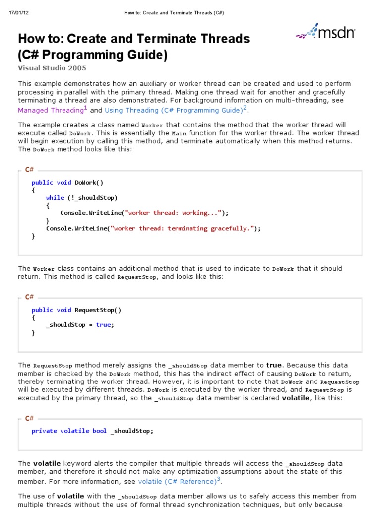 How To Create and Terminate Threads (C) PDF
