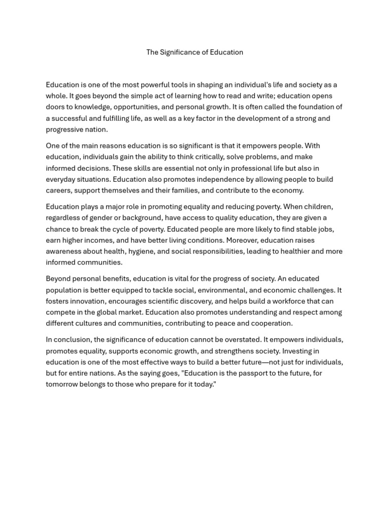 The Significance of Education | PDF