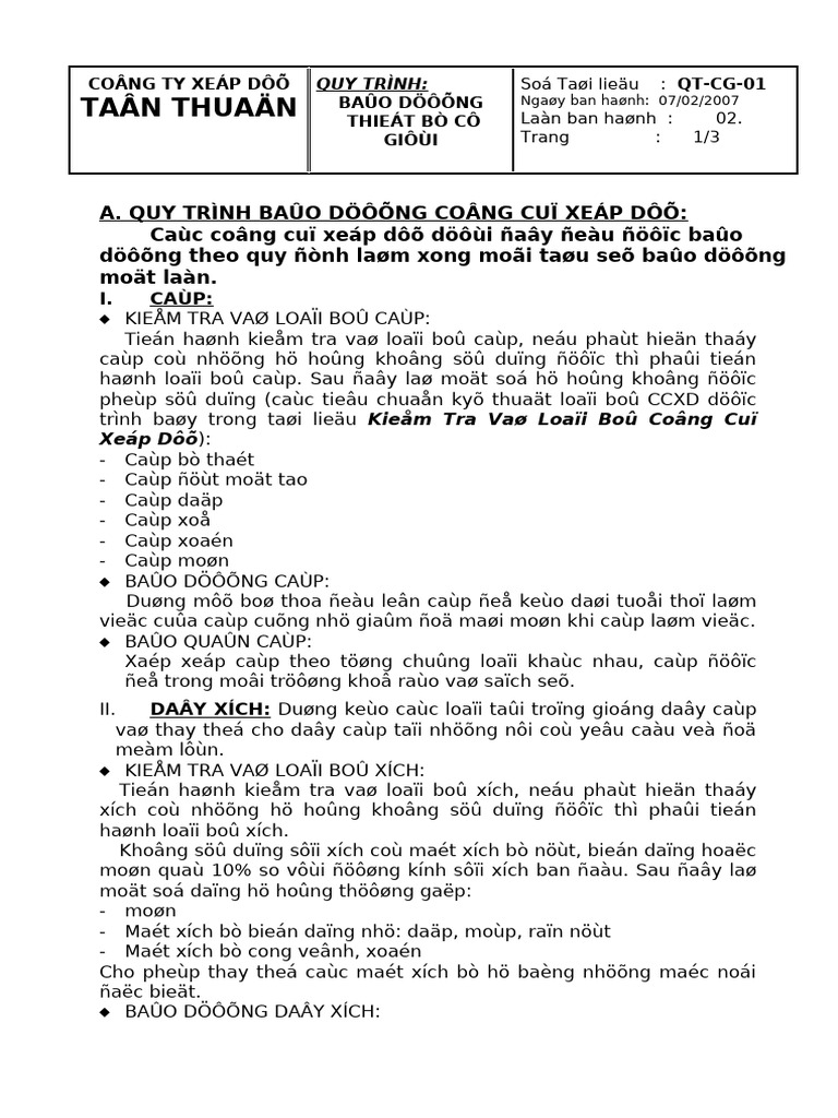 Quy Trinh Bao Duong CCXD | PDF