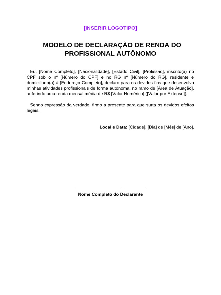 Modelo de Declaração de Renda Autônomo | PDF