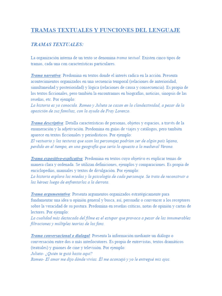Tramas Textuales y Funciones del Lenguaje | PDF | Comunicación | Romeo ...