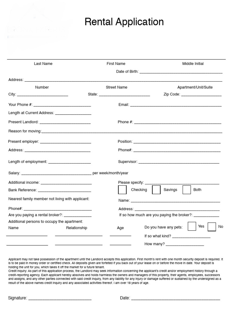 Rental Application | PDF | Landlord | Renting
