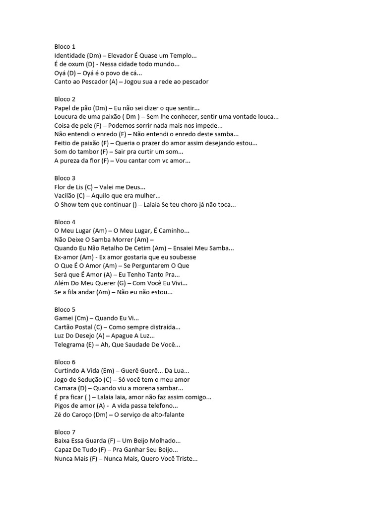 Letras de Samba: Temas e Emoções | PDF | Amor