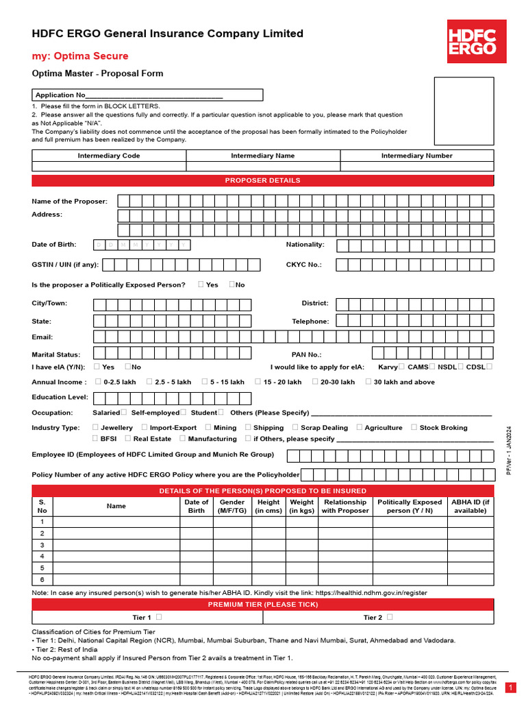 HDFC ERGO Optima Secure Proposal Form | PDF | Hypertension | Hepatitis